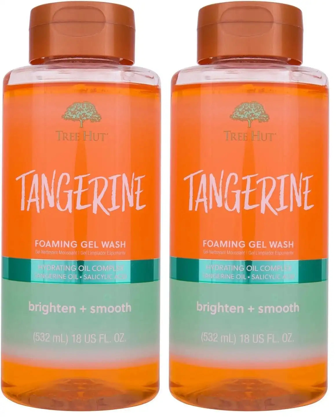 Tree Hut Tangerine Foaming Gel Wash, Hydrating & Moisturizing Body Wash with Shea Butter & Nourishing Essential Oils, Daily Cleanser for Soft Smooth Skin, 18 fl oz (Pack of 2)
